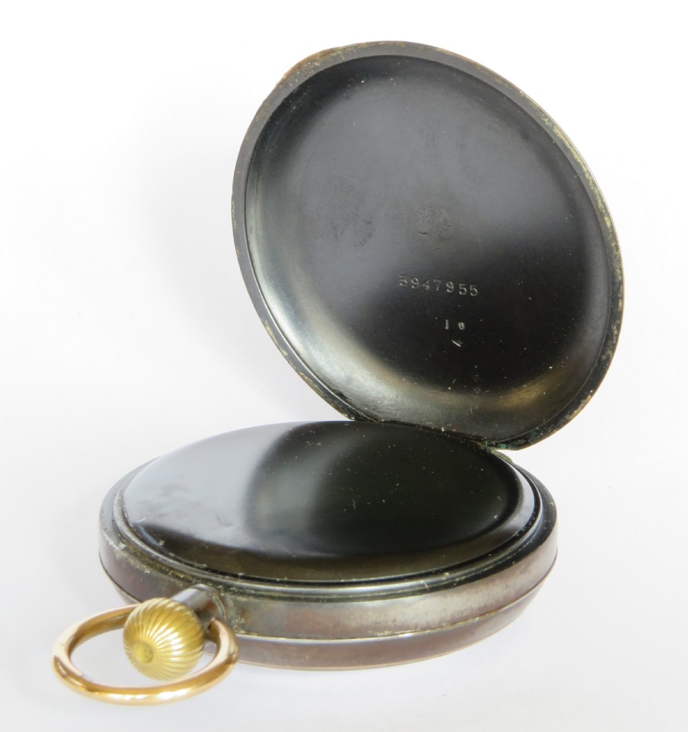 Antique Omega gun metal pocket watch and chain View III