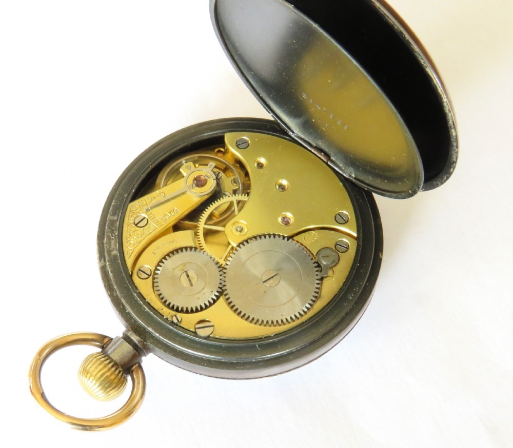 Antique Omega gun metal pocket watch and chain View IV