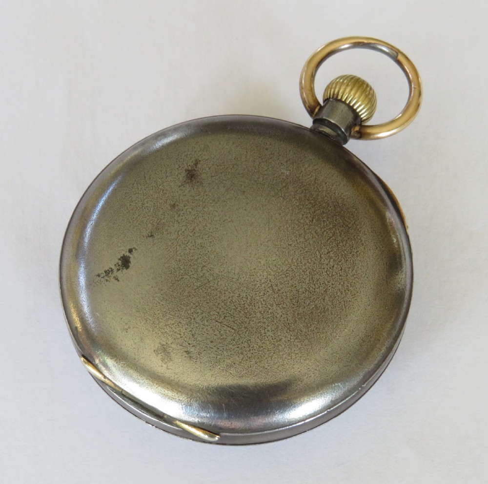 Antique Omega gun metal pocket watch and chain View V