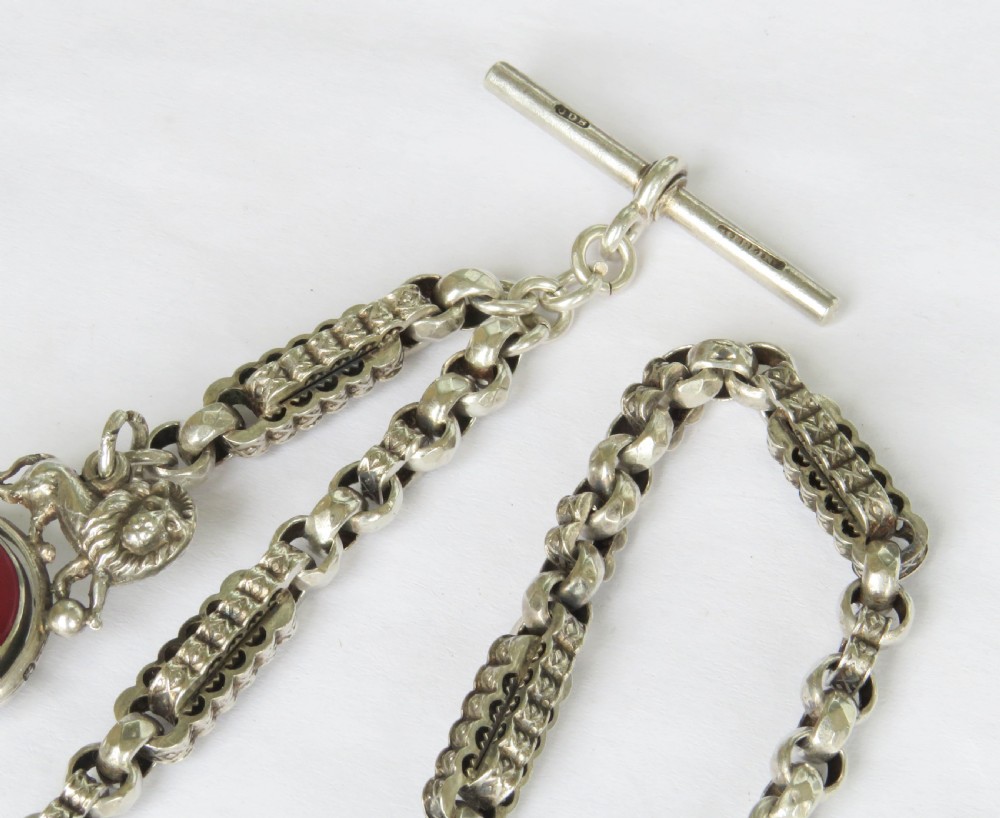 Victorian silver watch chain and lion swivel fob View III