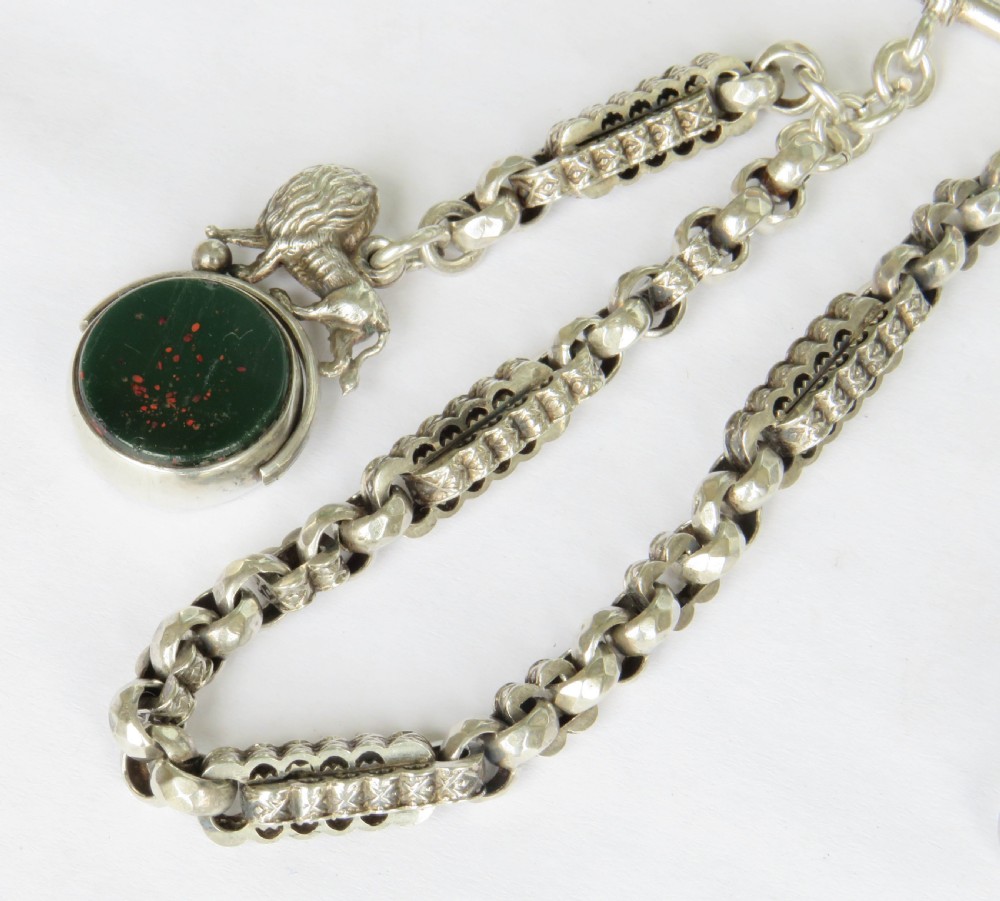 Victorian silver watch chain and lion swivel fob View IV