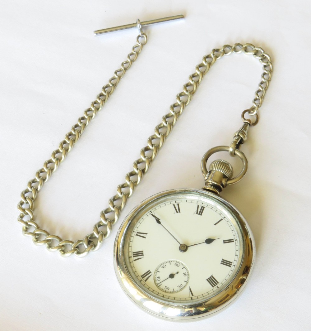Antique Waltham Traveler pocket watch and chain View II