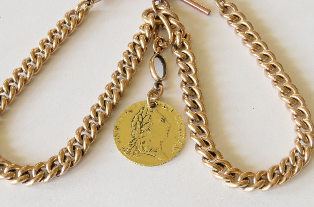 Antique rolled rose gold double watch chain and fob View II
