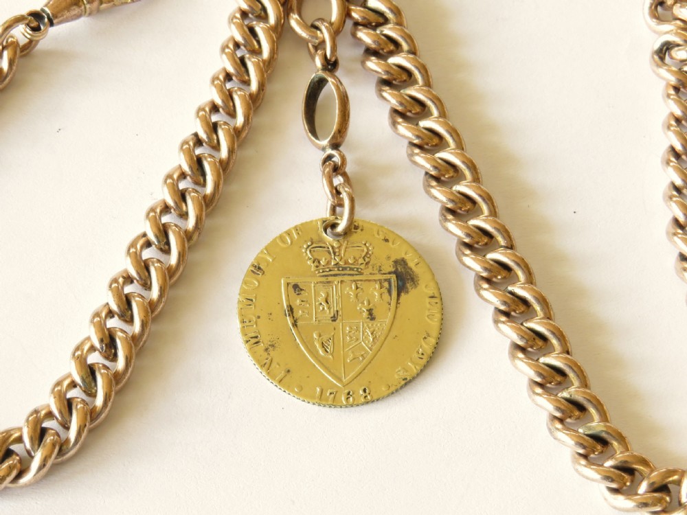 Antique rolled rose gold double watch chain and fob View III