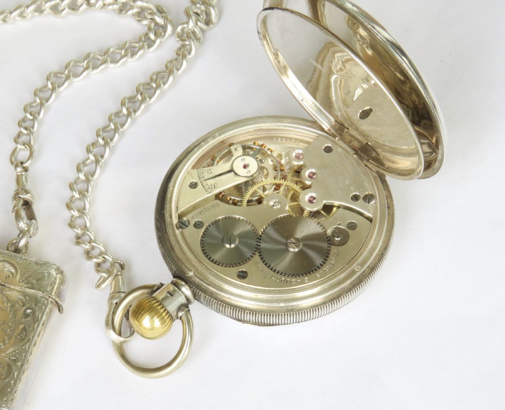 Silver Cyma pocket watch, chain and vesta View IV