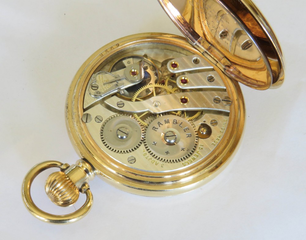 1930s Tavannes 3 Rambler pocket watch, super condition View IV