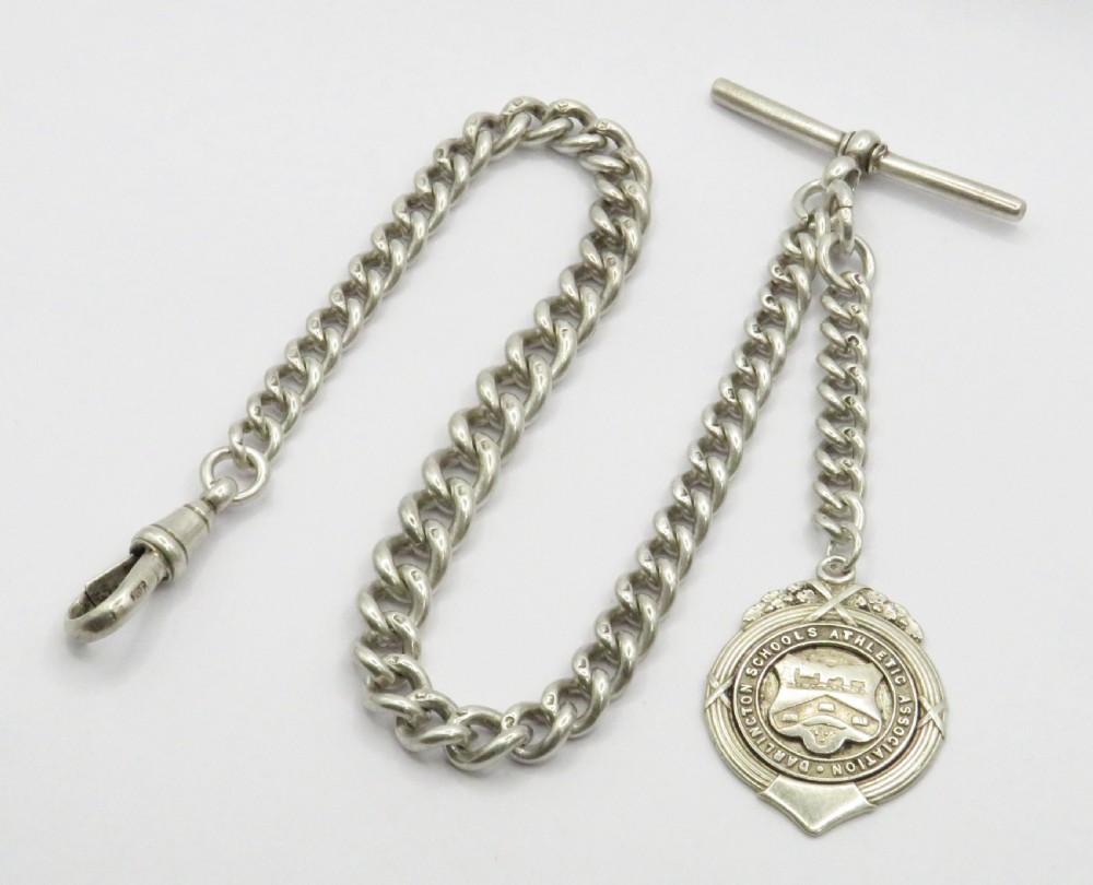 Antique silver pocket watch chain and fob, 1897