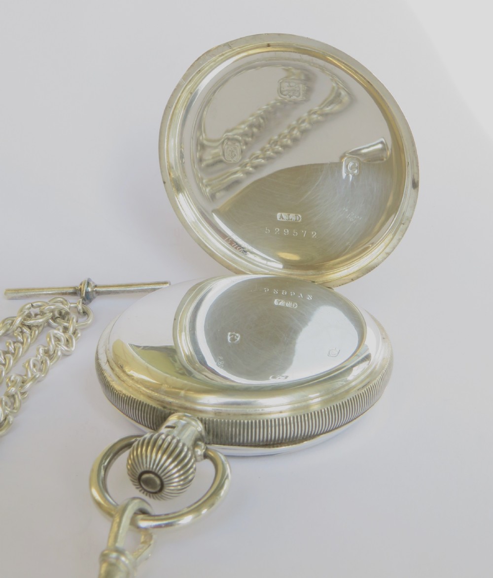 Antique silver Waltham Traveler pocket watch with chain View III