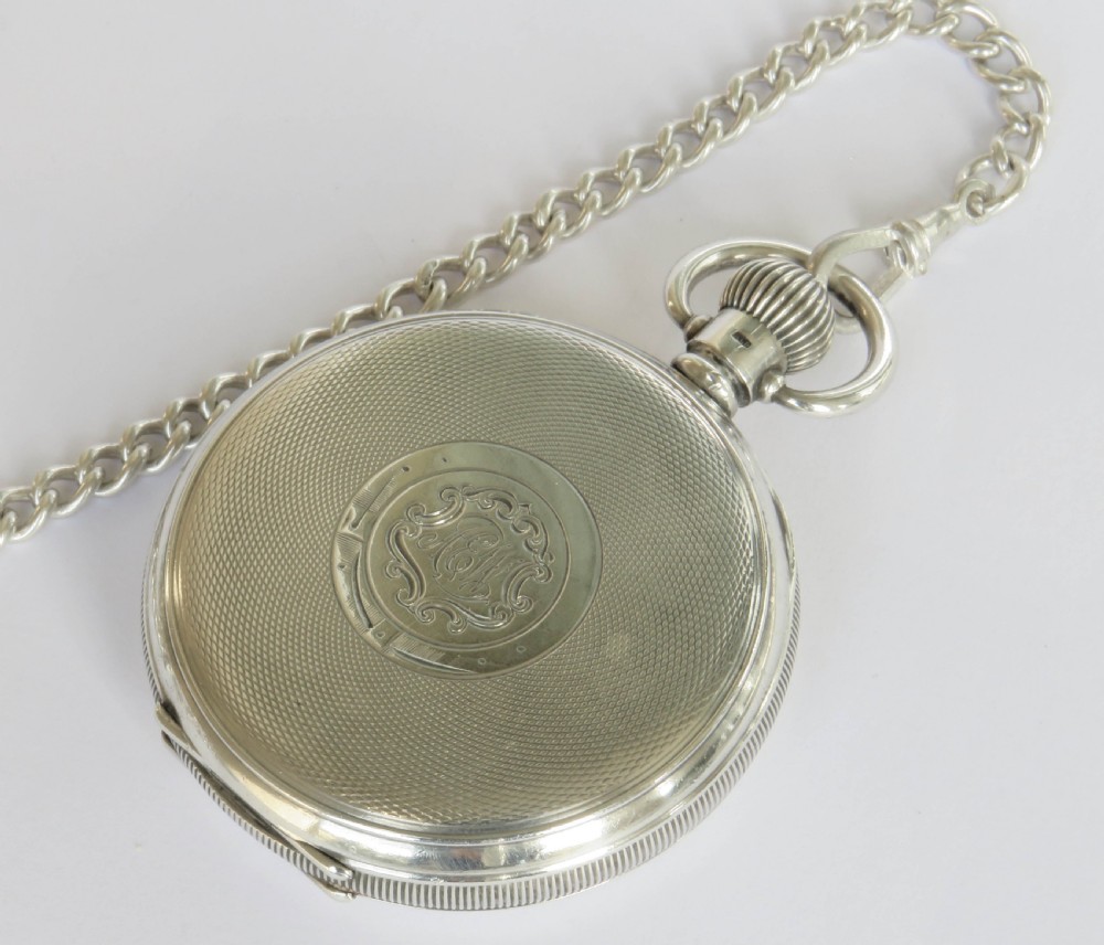 Antique silver Waltham Traveler pocket watch with chain View V