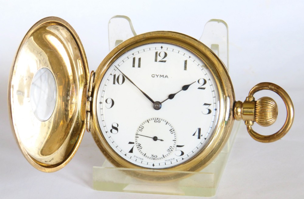 Antique Cyma half hunter pocket watch View II