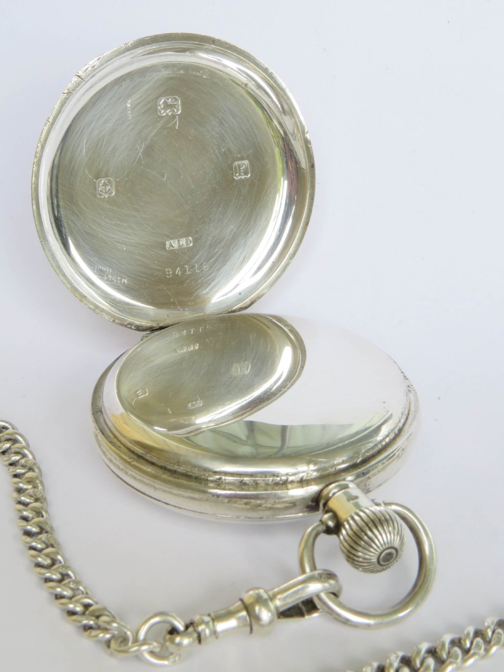 Antique silver Mappin half hunter pocket watch & chain View III