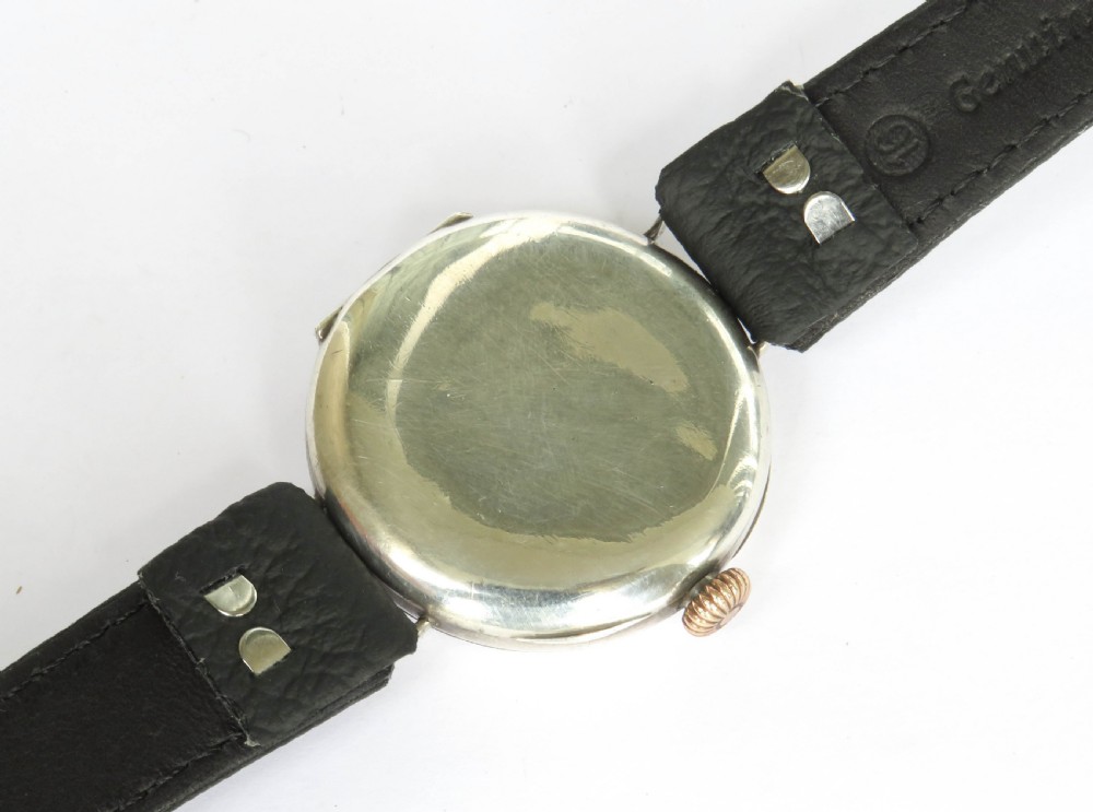 Gents antique silver trench watch, 1914 View V