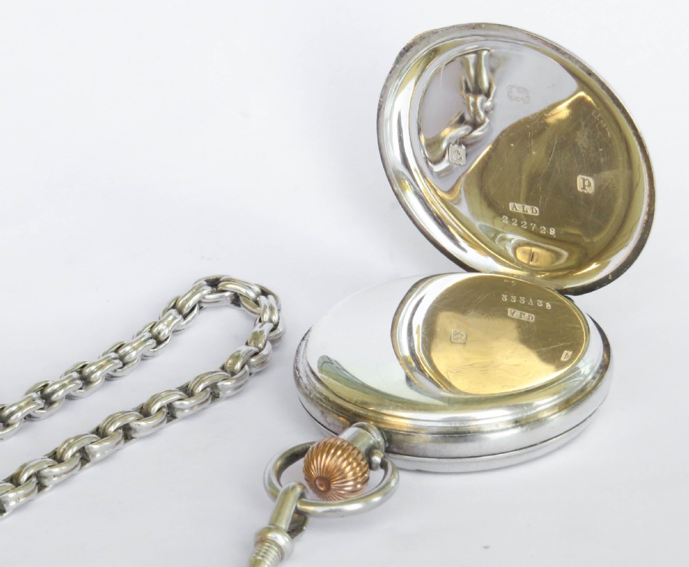 Antique silver Waltham pocket watch and chain View III