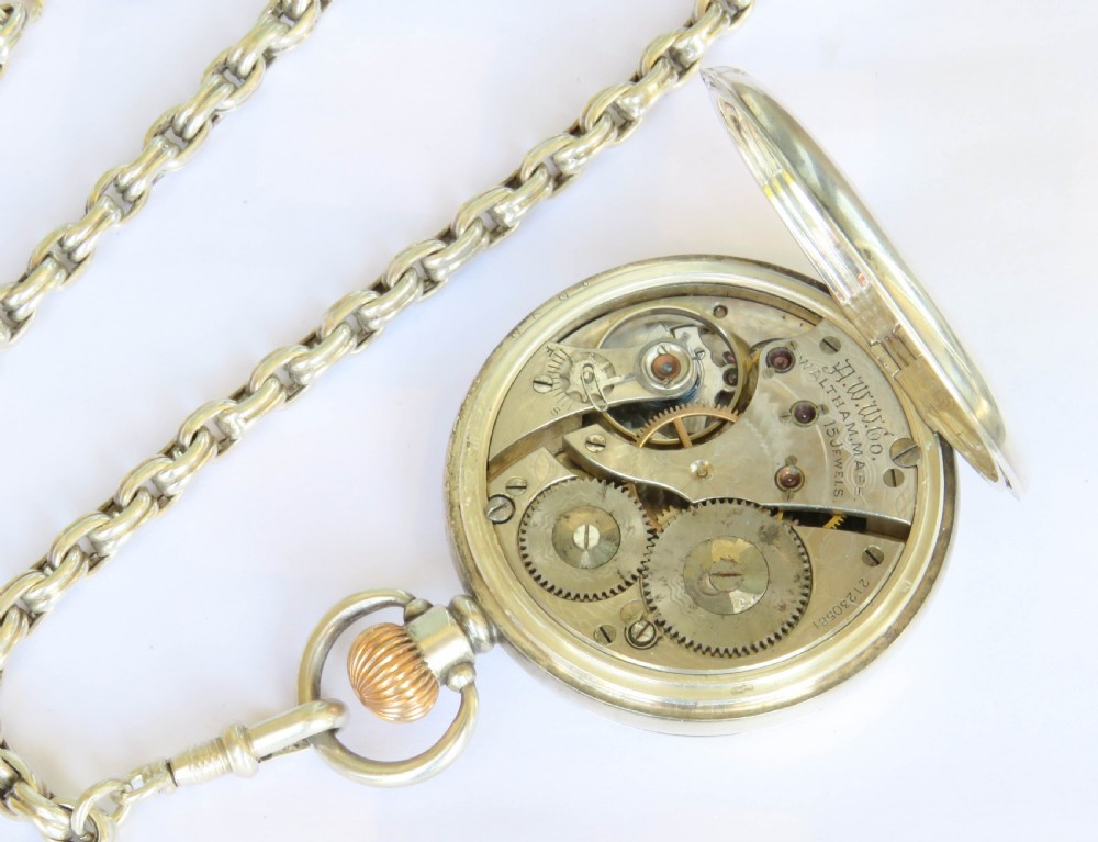 Antique silver Waltham pocket watch and chain View IV