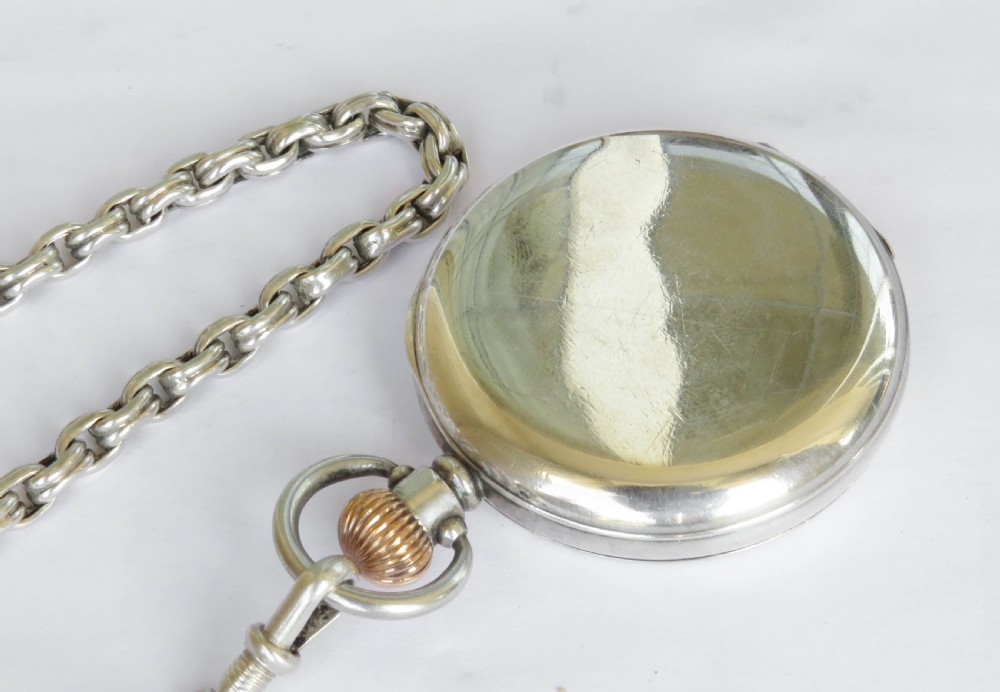 Antique silver Waltham pocket watch and chain View V