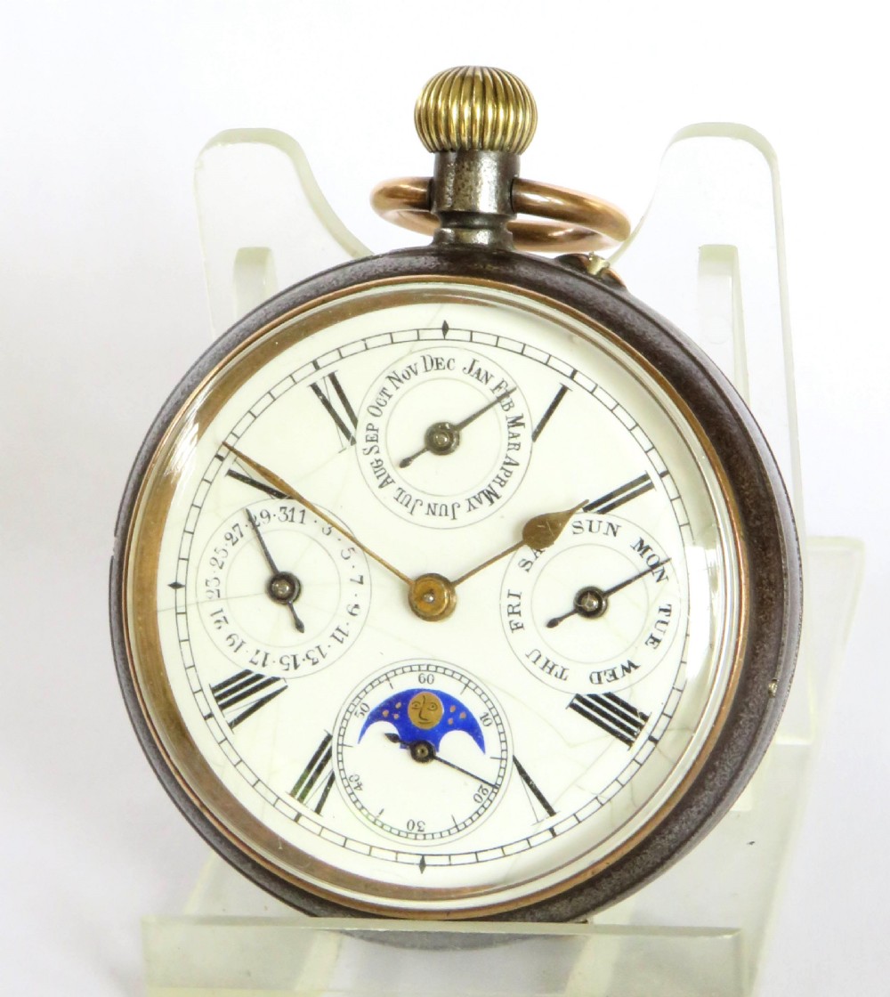 Antique gun metal calendar pocket watch

