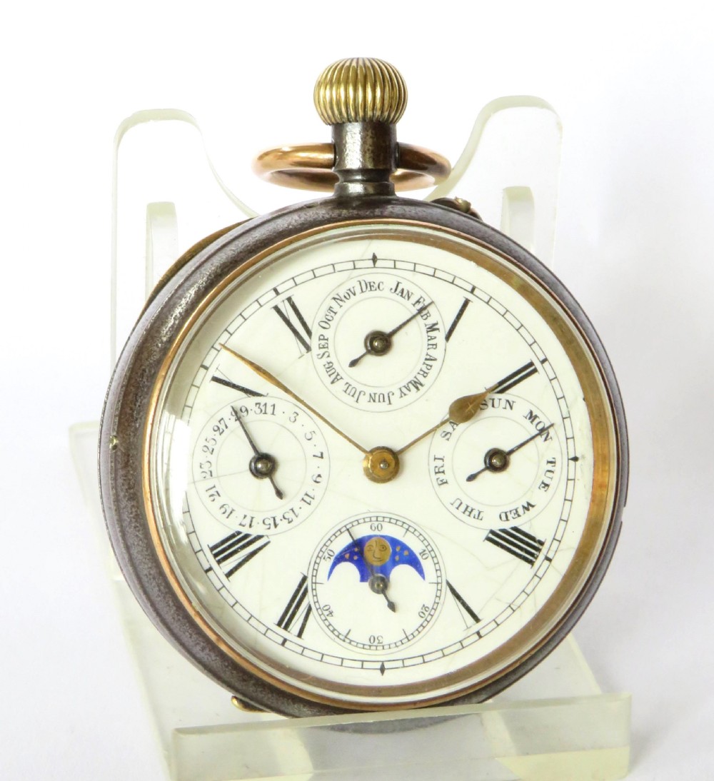 Antique gun metal calendar pocket watch

 View II