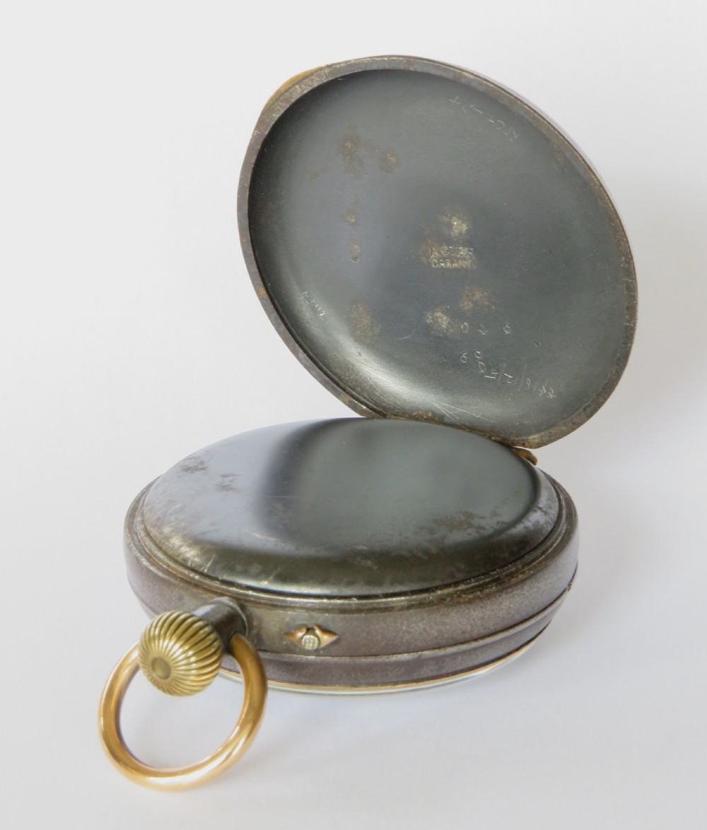 Antique gun metal calendar pocket watch

 View III