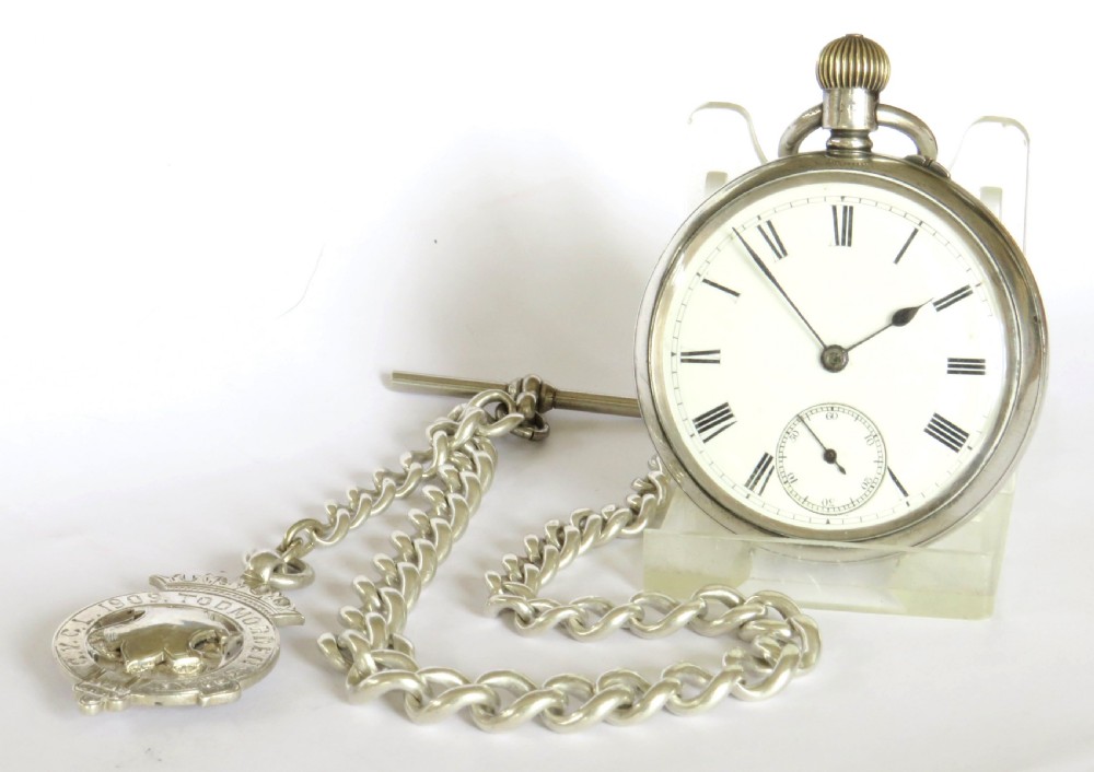 Antique silver Lancashire Watch Co pocket watch and chain