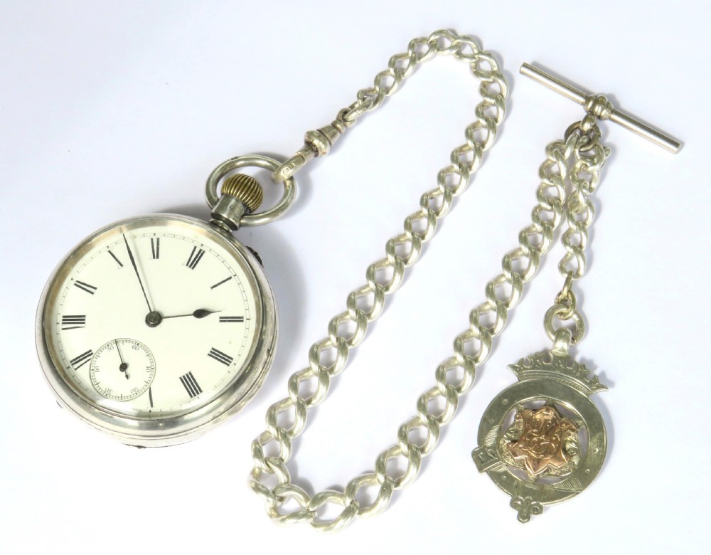 Antique silver Lancashire Watch Co pocket watch and chain View II