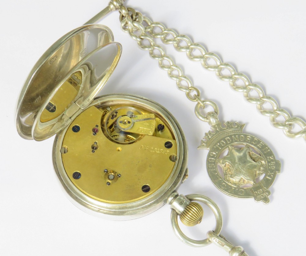 Antique silver Lancashire Watch Co pocket watch and chain View IV