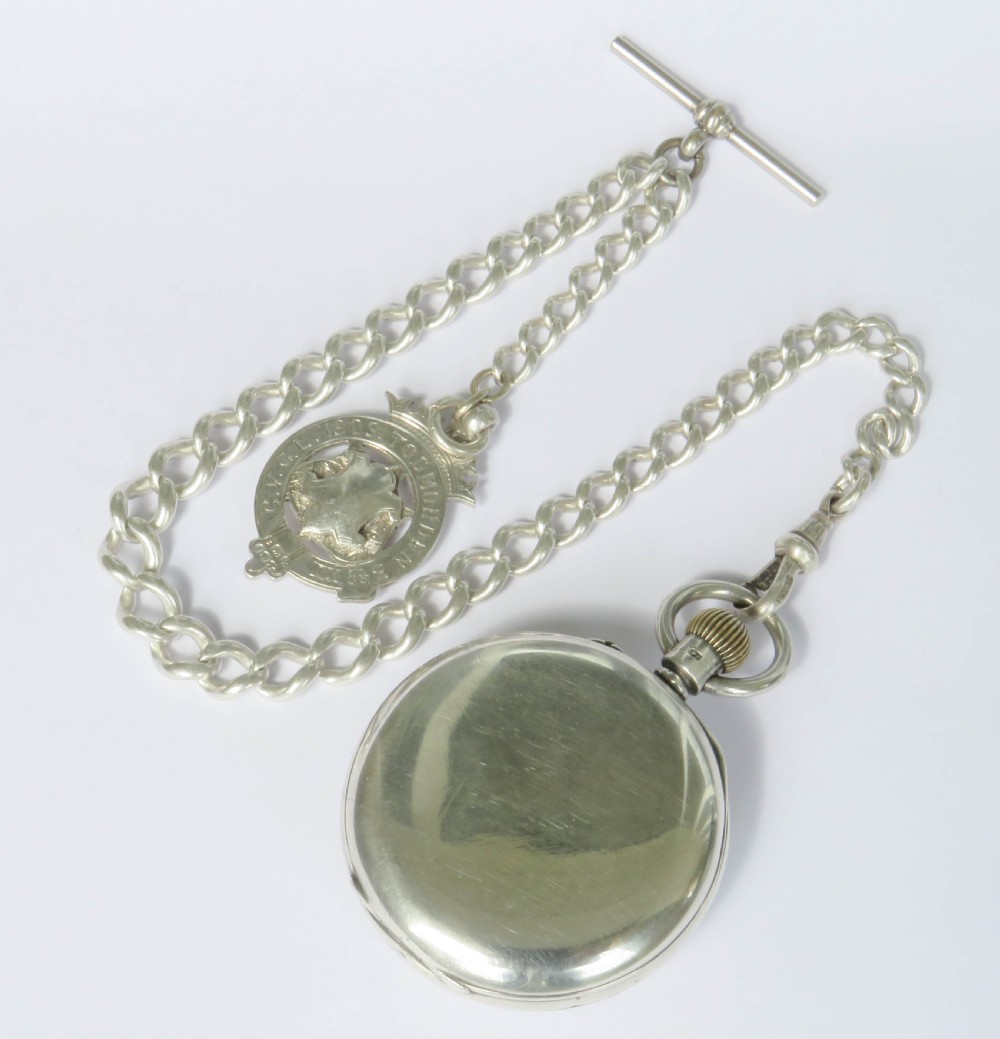 Antique silver Lancashire Watch Co pocket watch and chain View V