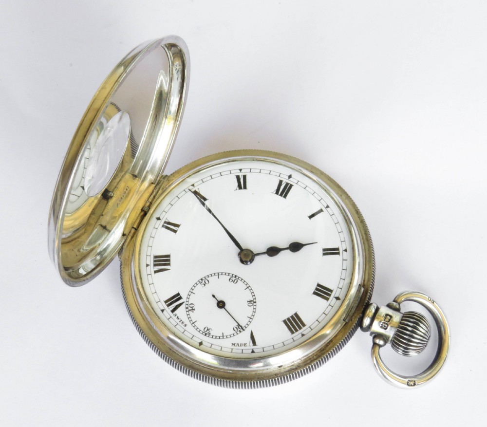 Antique silver Uno half hunter pocket watch, 1929 View II