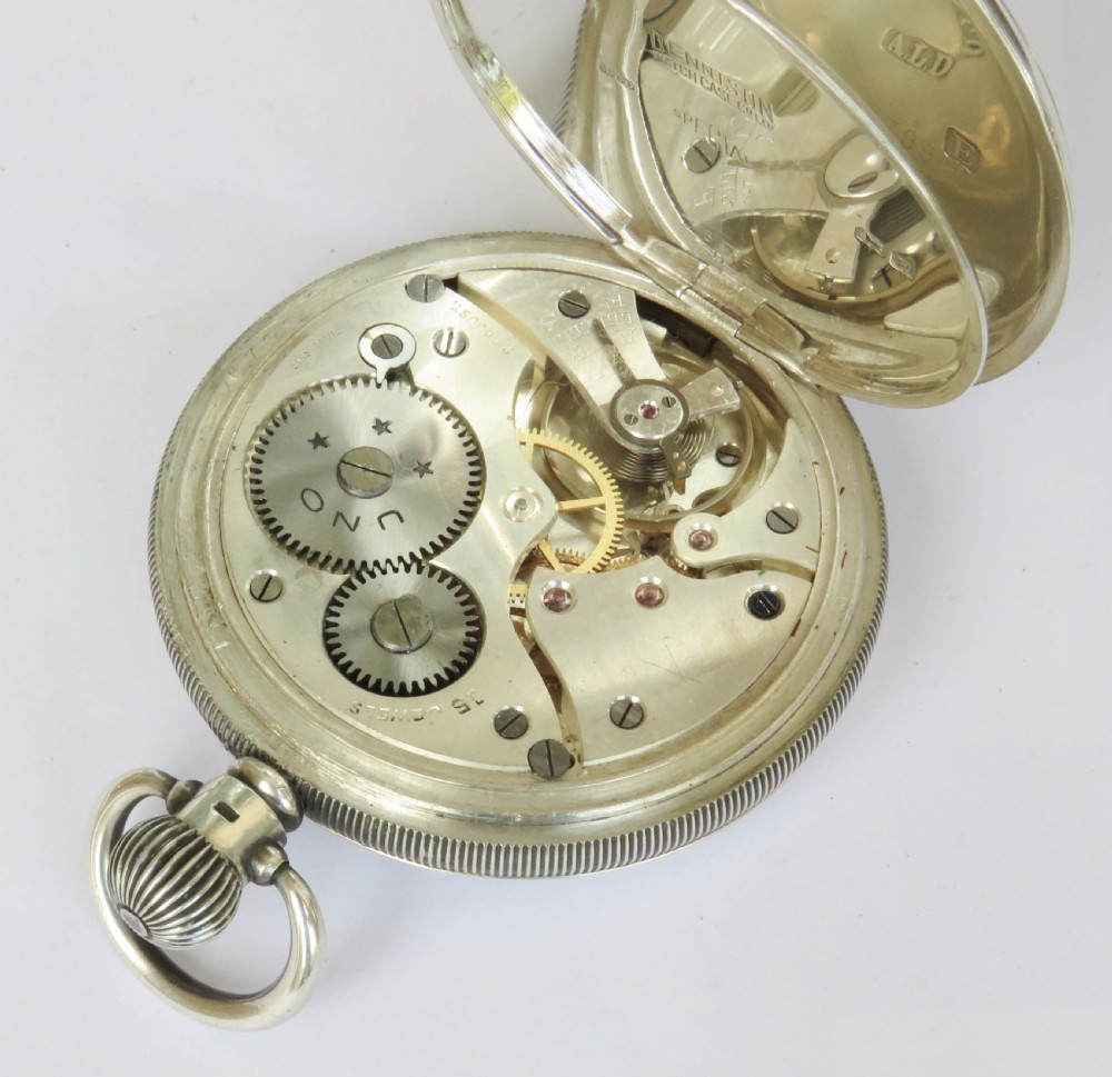 Antique silver Uno half hunter pocket watch, 1929 View IV
