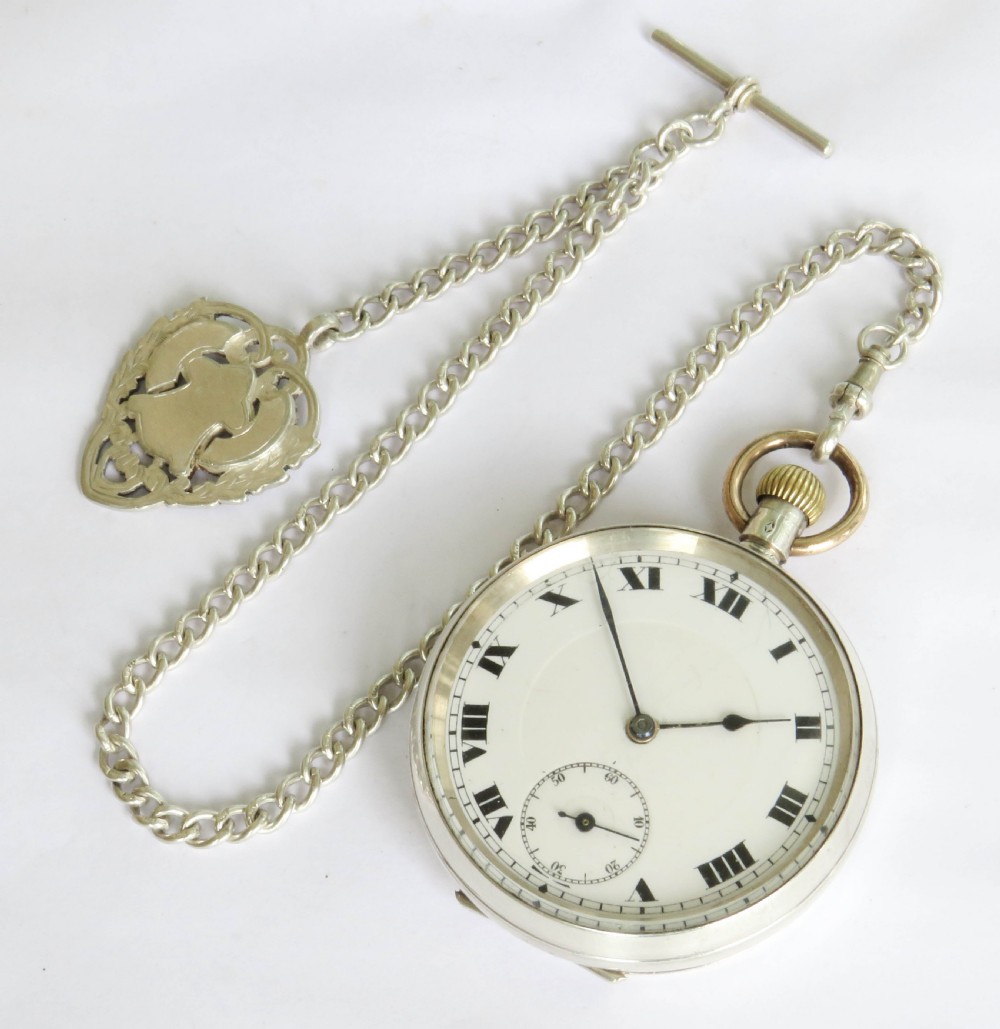 Antique silver Dimier pocket watch and chain View II