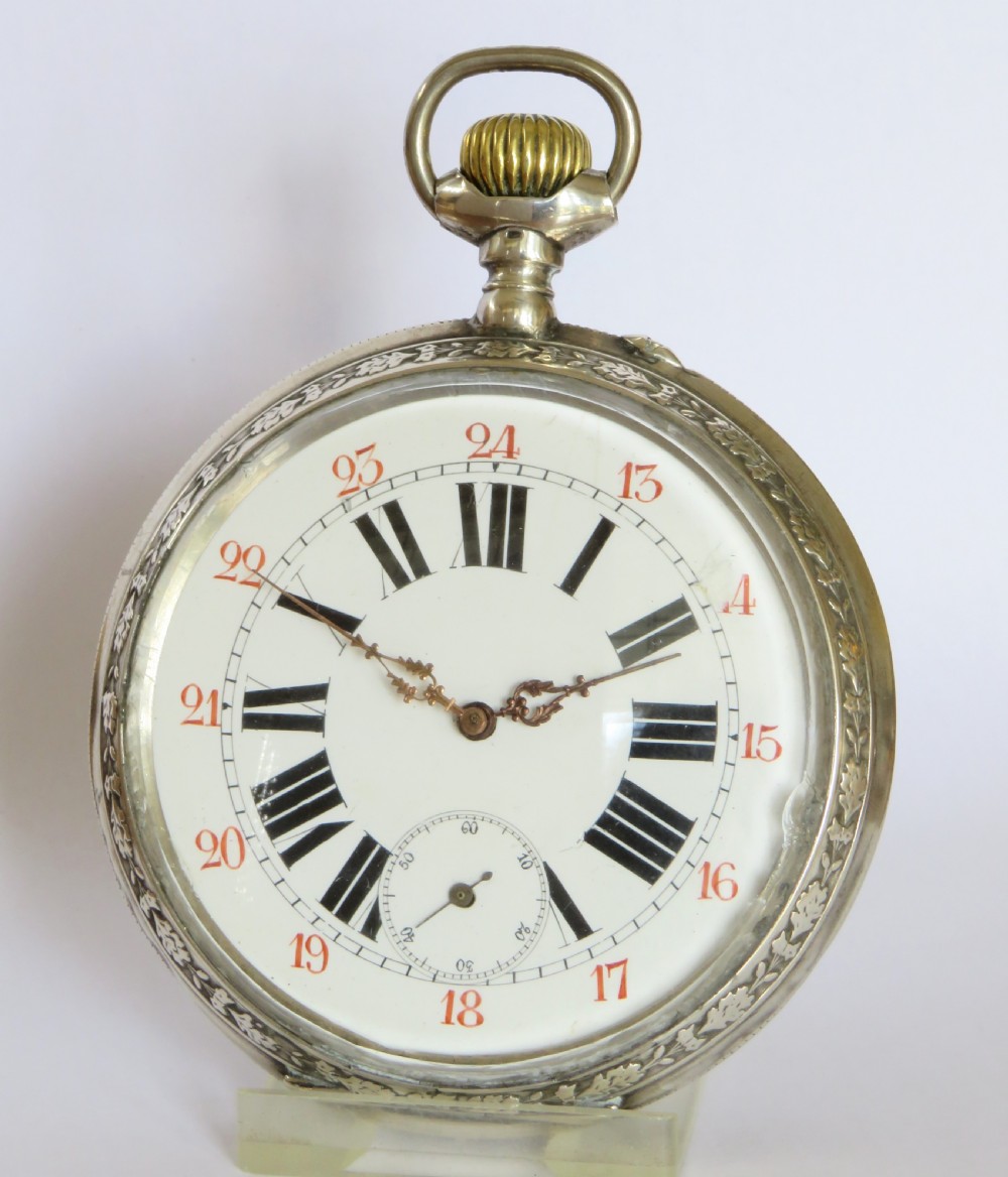 Antique silver Goliath pocket watch, steam loco