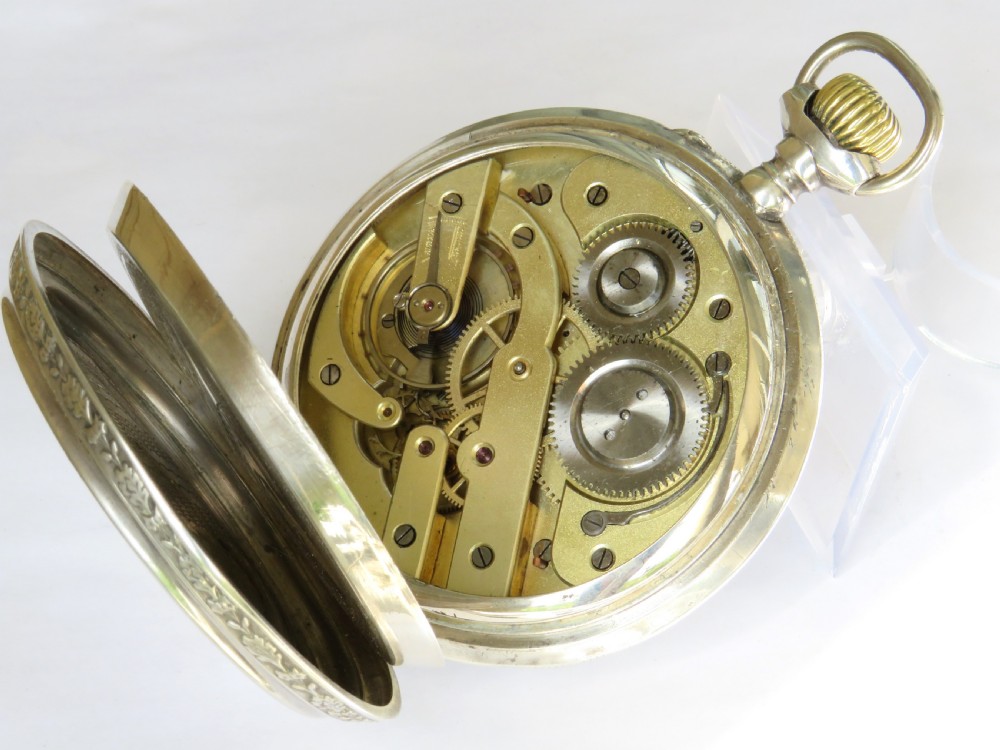Antique silver Goliath pocket watch, steam loco View VI