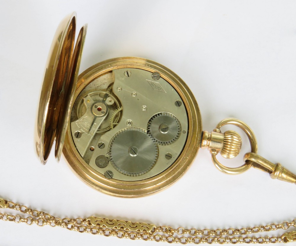 Antique Rival full hunter pocket watch and chain View IV