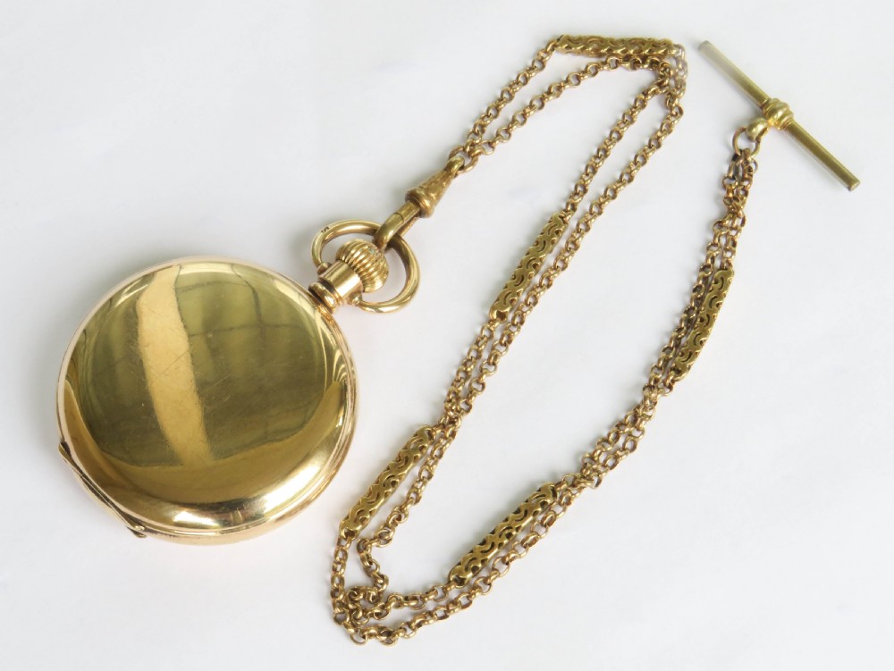 Antique Rival full hunter pocket watch and chain View V