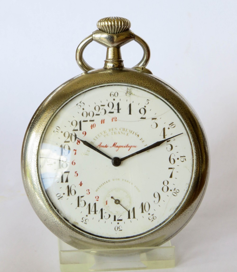 Antique 24 hour French railway regulator watch View II