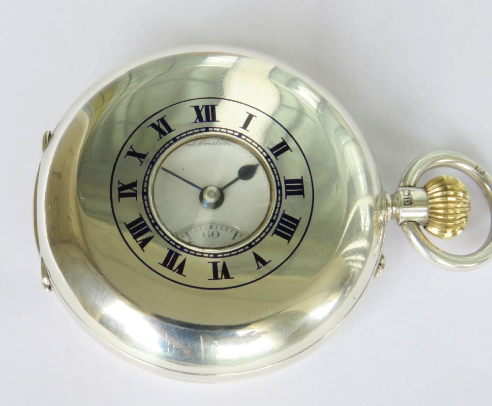Antique silver J W Benson half hunter pocket watch, super condition