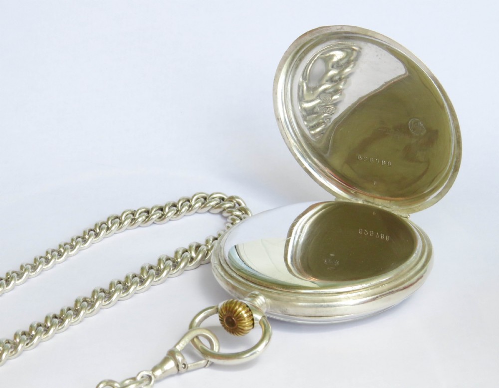 1920s silver Polhem pocket watch and chain View III