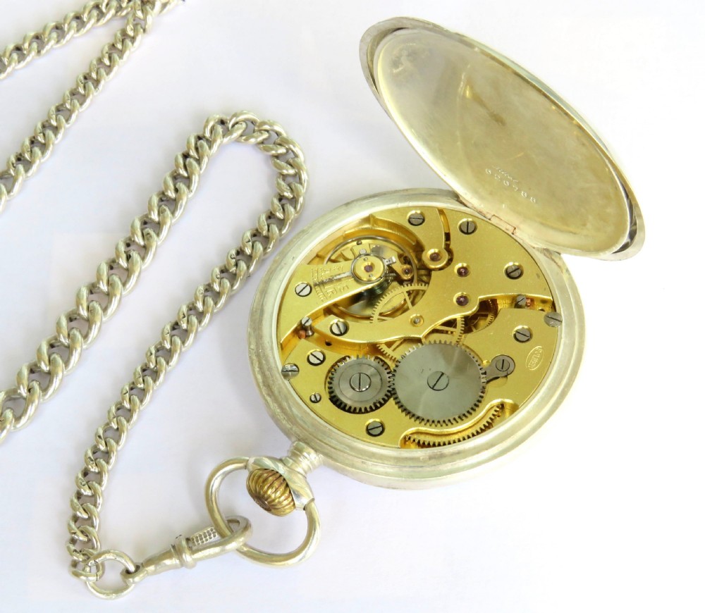 1920s silver Polhem pocket watch and chain View IV