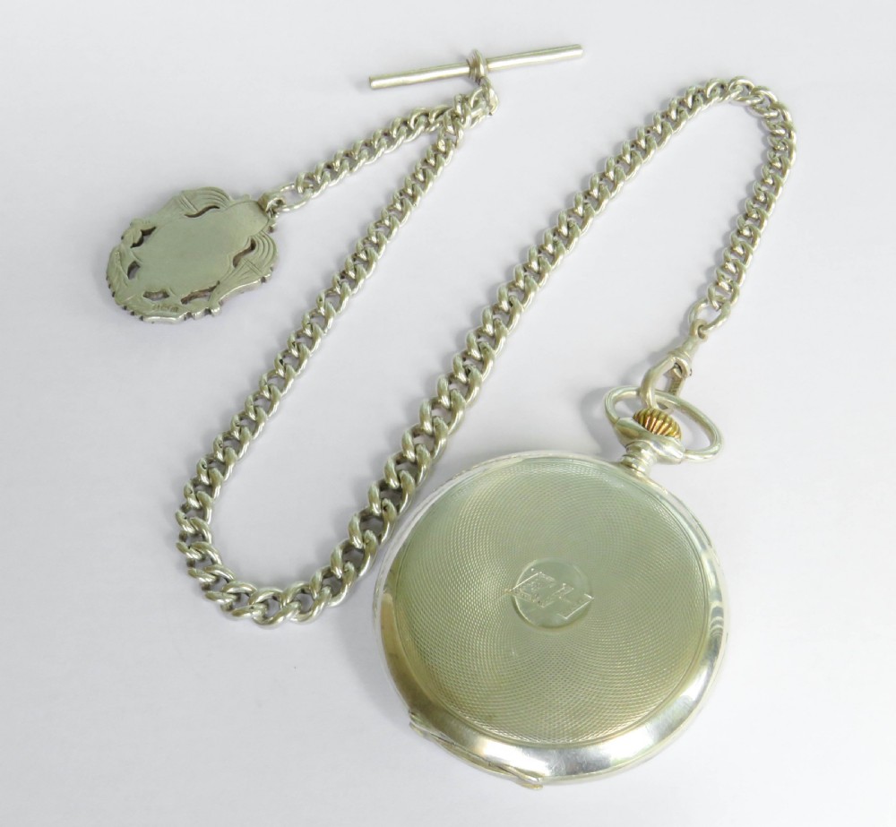1920s silver Polhem pocket watch and chain View V