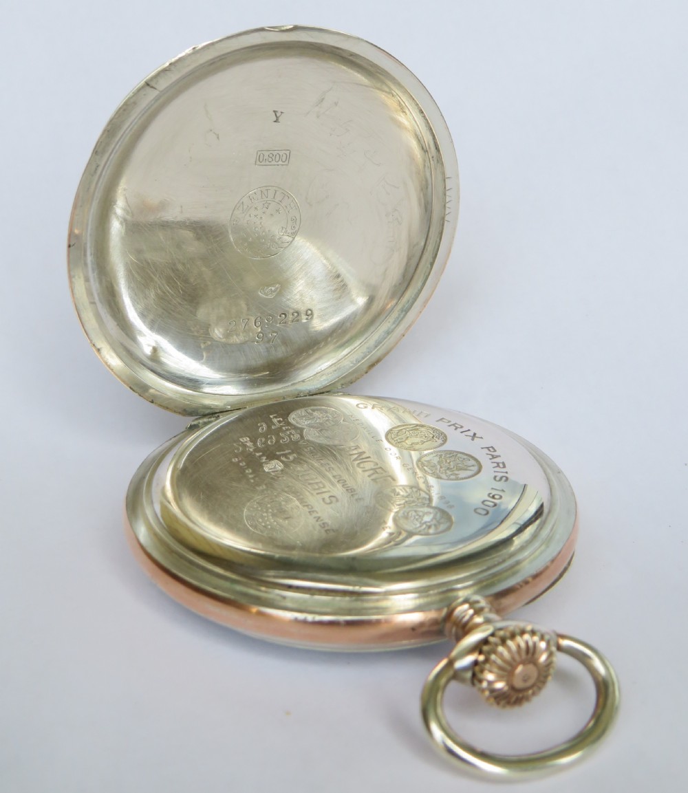 Antique silver Zenith pocket watch, 1928 View V