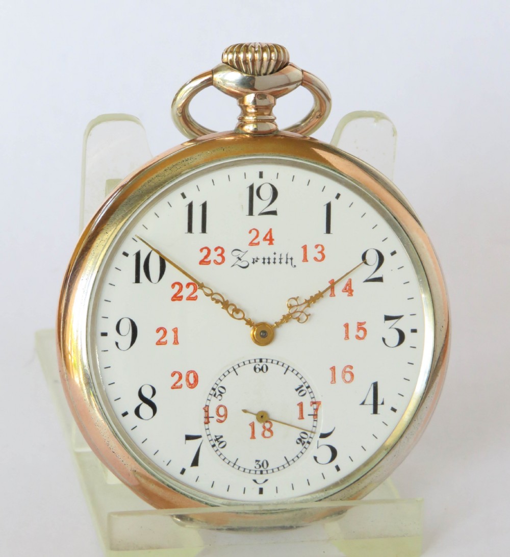 Antique silver Zenith pocket watch, 1928 View II