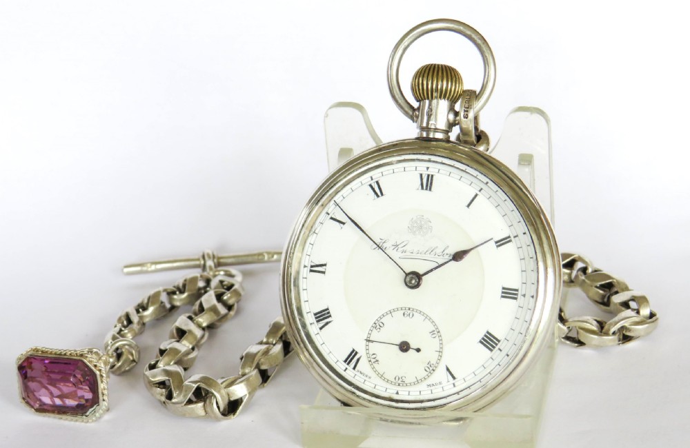 Antique silver Thomas Russell pocket watch and chain