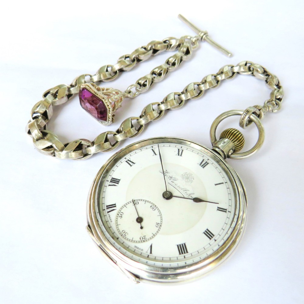 Antique silver Thomas Russell pocket watch and chain View II