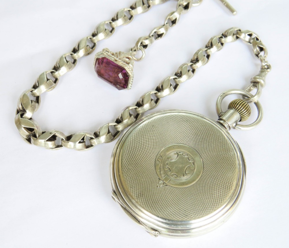 Antique silver Thomas Russell pocket watch and chain View V