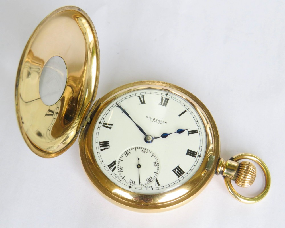 Antique J W Benson half hunter pocket watch View III
