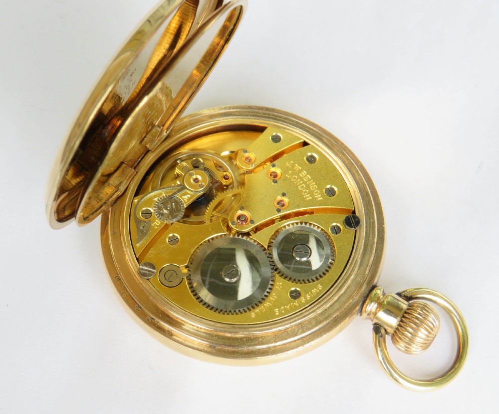 Antique J W Benson half hunter pocket watch View V