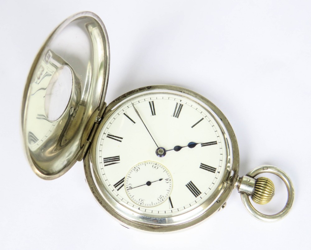 Antique silver Rotherhams half hunter pocket watch View III