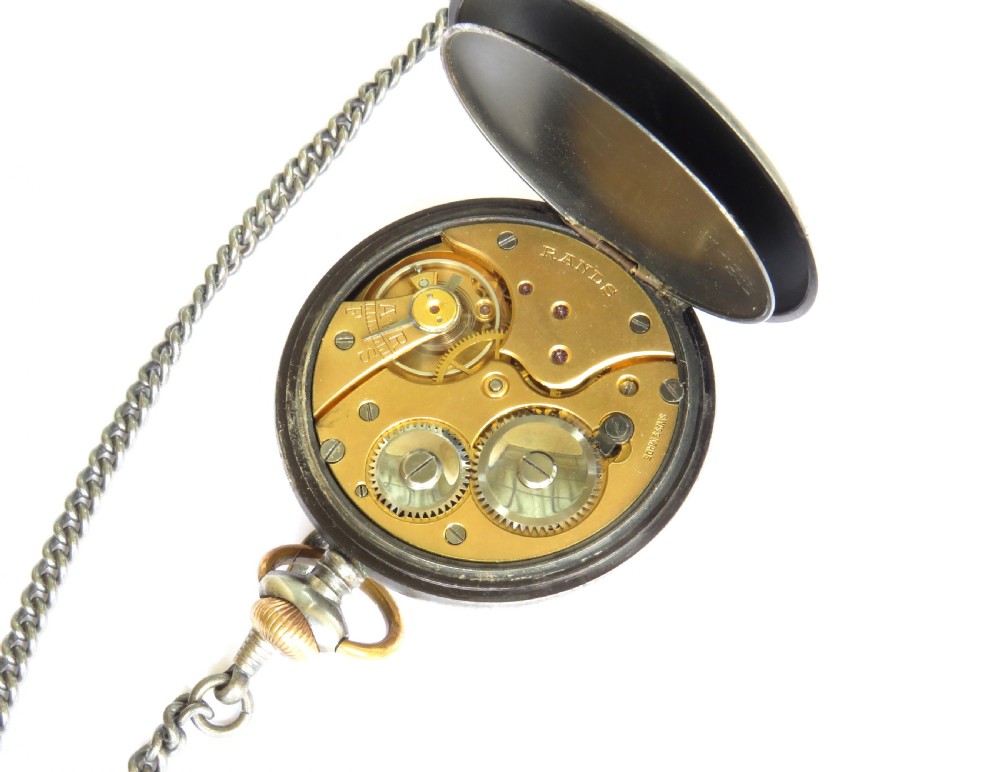 1940s gun metal pocket watch by Rotherham & Sons View III