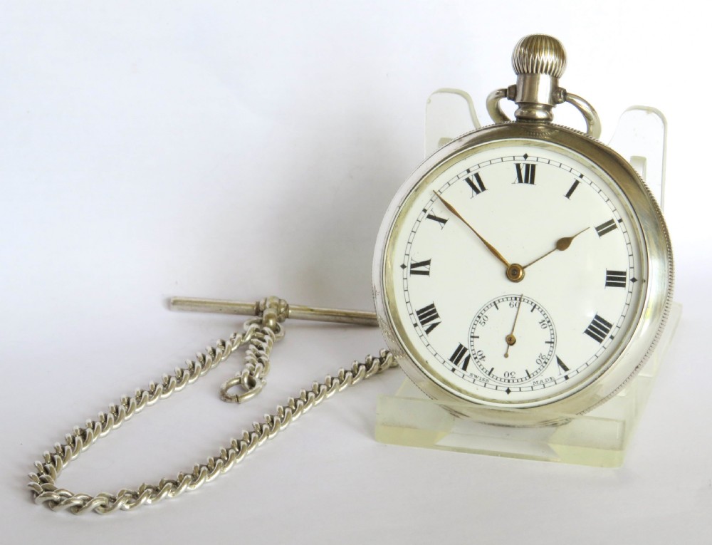 Antique Selezi silver pocket watch and chain