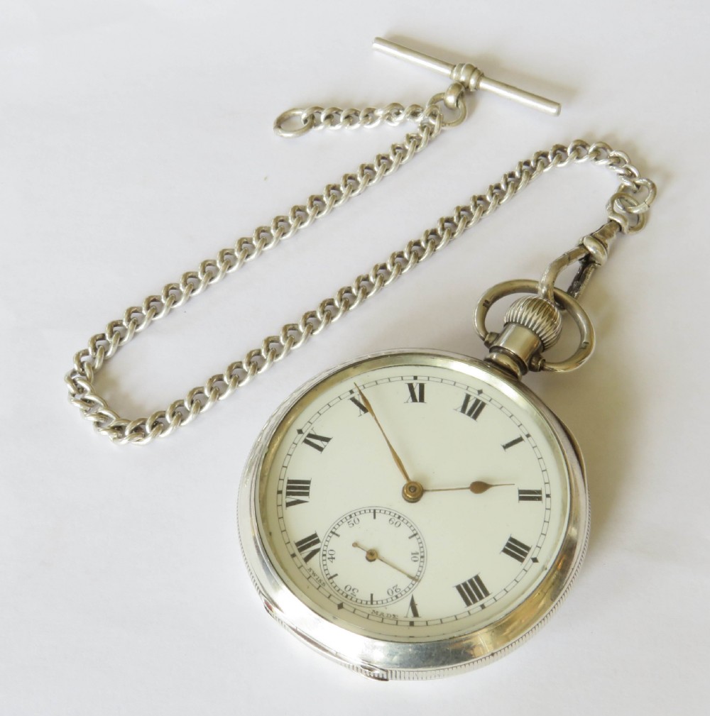 Antique Selezi silver pocket watch and chain View II
