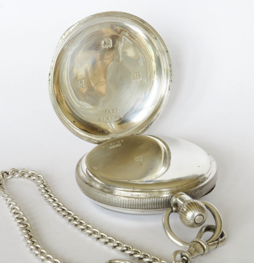 Antique Selezi silver pocket watch and chain View III